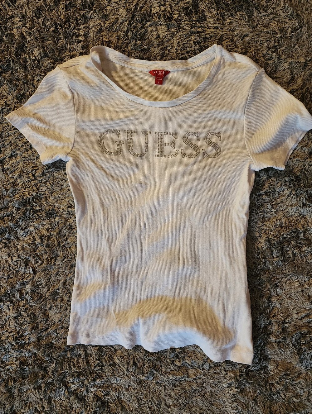 GUESS White Rhinestone Logo Short Sleeve Tee
